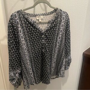 Style & Co Women's Floral Print Top Blue XL